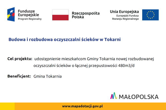 grafika tablica informacyjna projektu Budowa oraz rozbudowa oczyszczalni ścieków w Tokarni