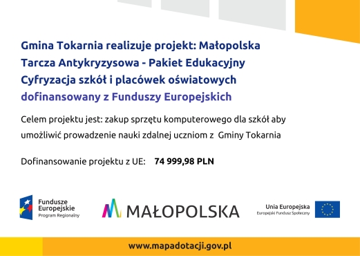 Plakat programu Małopolska Tarcza Antykryzysowa Cyfryzacja szkół i placówek oświatowych