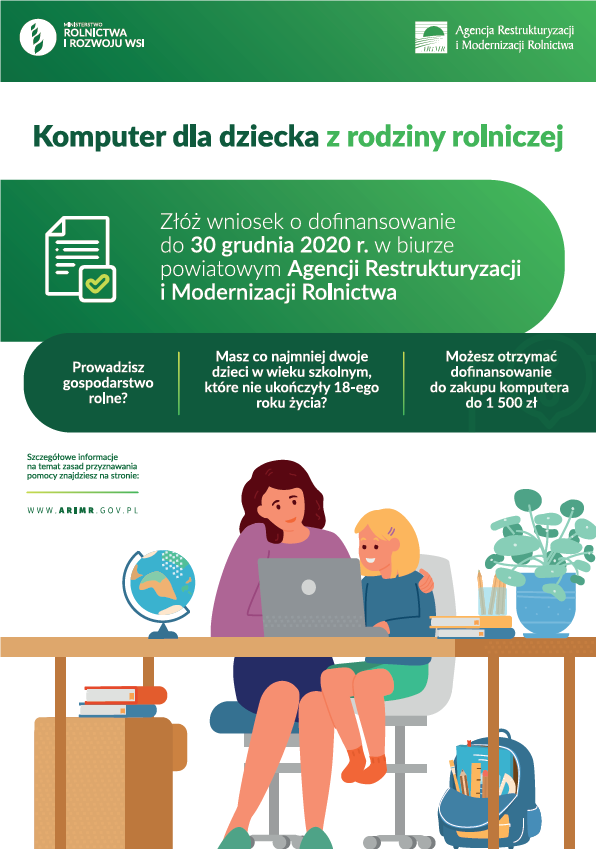 plakat projektu komputer dla dziecka z rodziny rolniczej